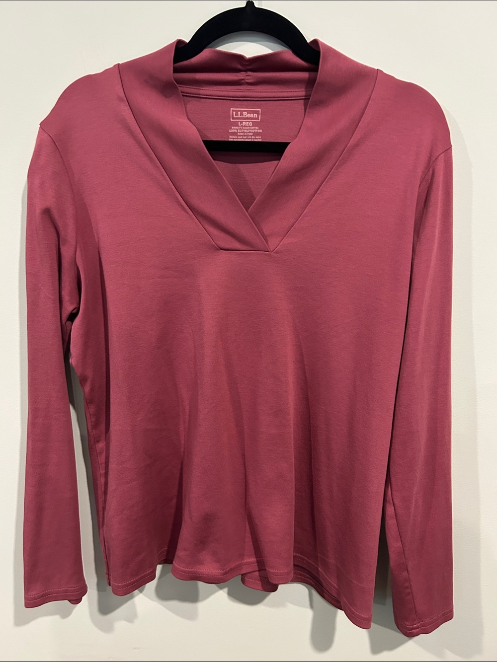 L.L. Bean Long-Sleeve V-Neck Tee — Rose